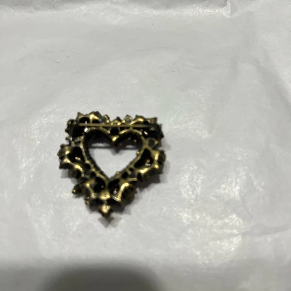 Vintage Pink Purple and Green Heart Brooch with Floral Design